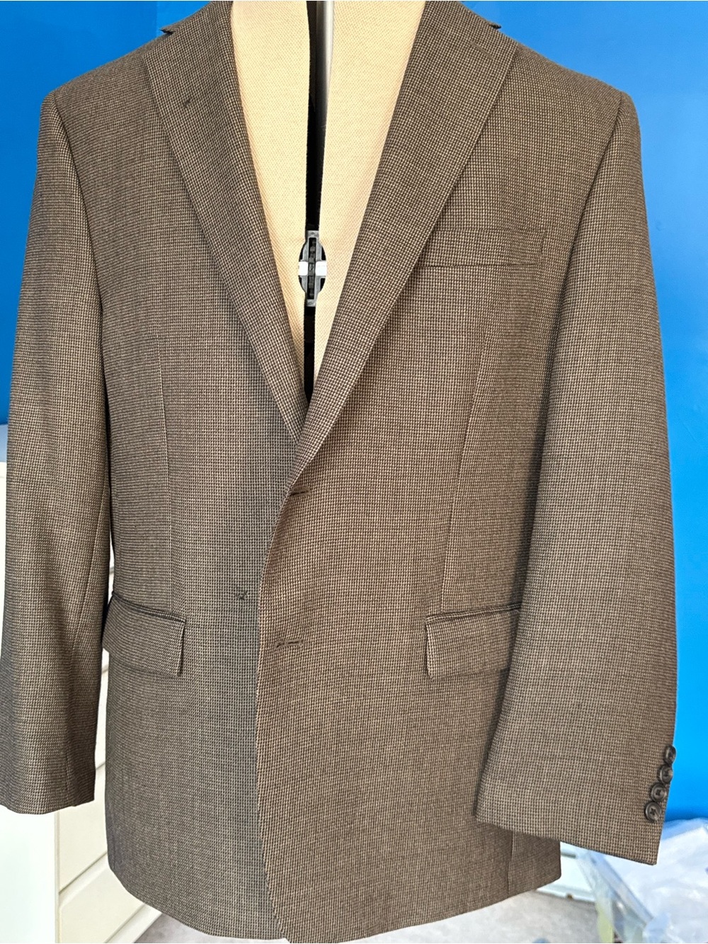 Lauren Ralph Lauren Mens Wool Sport Coat 44R Micro Houndstooth Plaid *FLAWS